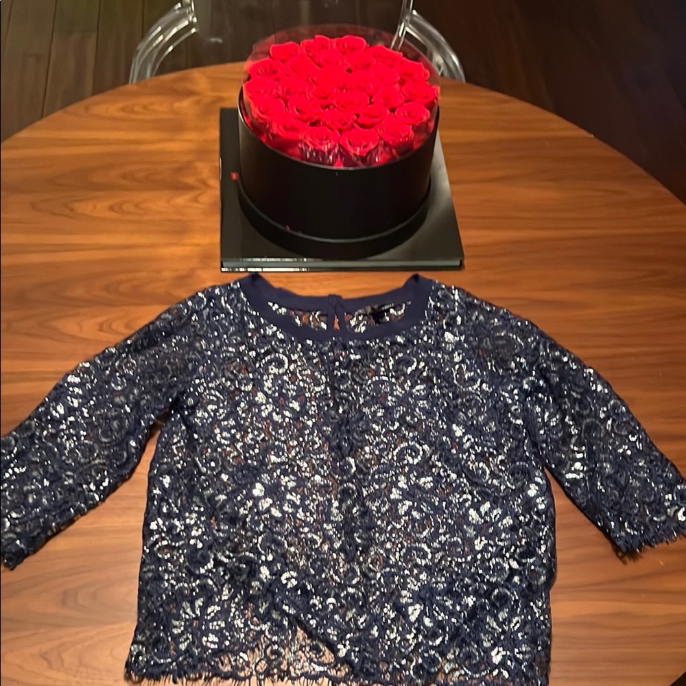 Elegant Navy Lace Top with Sequins